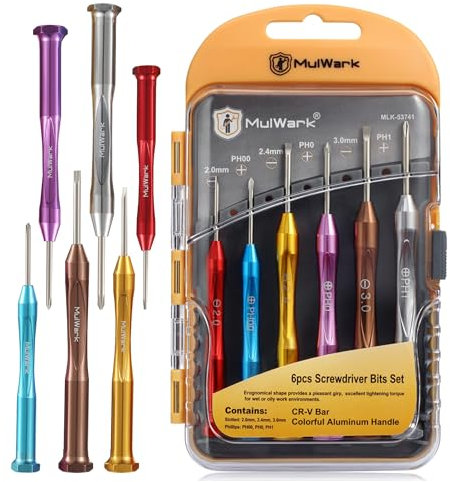 MulWark 6pc Magnetic Micro Precision Screwdriver Set - Mini Flat & Phillips Heads for Glasses, Watch, iPhone & Electronics Repair (CR-V Steel)