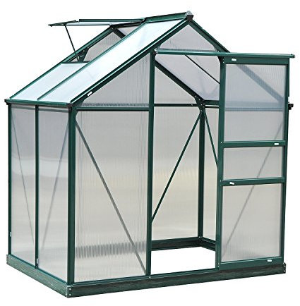 Outsunny Clear Polycarbonate Greenhouse Large Walk-In Green House Garden Plants Grow Galvanized Base Aluminium Frame w/ Slide Door (6ft x 4ft)