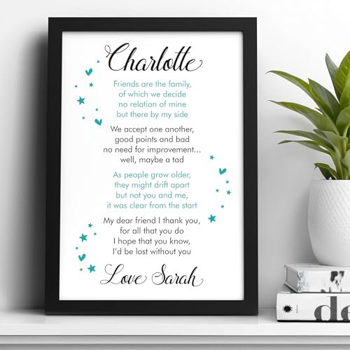 Beecreative PERSONALISED Best Friend Friendship Plaque Sign Birthday Christmas Gifts Present - PERSONALISED with ANY NAME and ANY RECIPIENT - Black or White Framed A5, A4, A3 Prints