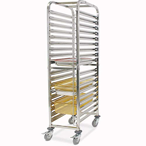 BRB Transportwagen für GN-Behälter, für 18 GN-Behälter 1/1, Edelstahl, BxTxH 380x550x1735 mm, 4 Gummilenkrollen mit Feststellbremse