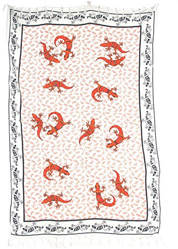 Pareo Sarong Tuch Weiss bunt/Gecko Motiv hellblau, orange/große Auswahl schönste Farben/Wickelrock Strandtuch Sauna-Tuch Wickelkleid Schal Bademode Freizeitmode Sommermode/aus 100% Viskose