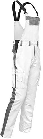 strongAnt - Pantalón de Peto de Trabajo easyClean, Bolsillos para Rodilleras - Pantalones de Pintor - Hecho en Europa - Color: Blanco-Gris, Talla: 23