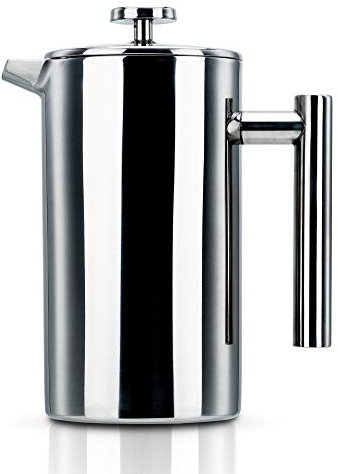 INTIRILIFE Cafetera de Prensa Francesa 1L en PLATA - Sistema de Prensa Francesa de Acero Inoxidable Cafetera con Filtro de Acero Inoxidable - Jarra de Émbolo Infusor de Espresso