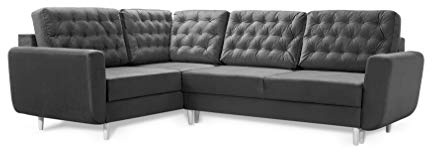 Robin Inspire Linda Ecksofa Schlafsofa Anthrazit Links | 250 cm L-Form Schlafsofa, 4-Sitzer, 2 Bettkästen, 5 Kissen, freistehende Eckcouch, Samtstoff, Wohnzimmer, Links