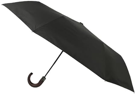 SMATI Faltbarer Regenschirm Mann ÖKOLOG - Stoffbezug aus Plastikflaschen recycelt; Holzgriff; 8 windfeste Faserwale; Durchmesser=97cm; automatische Öffnung; Farbe SCHWARZ.