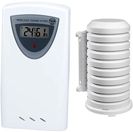 Bresser Funkwetterstation Thermo/Hygro Sensor 5 Kanal 433 Mhz Frequenz für Temperatur- und Luftfeuchtigkeitsermittlung, weiß & TFA Dostmann Schutzhülle für Sender Artikel, leicht zu montieren, weiß