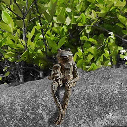 Unibos Decorative Garden Pond Sitting Frog Toad Ornament Father Son Statue Sculpture