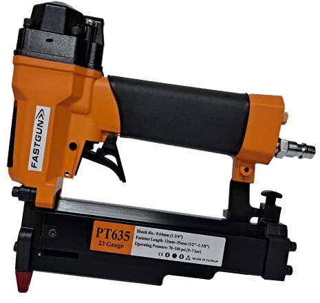 Clavadora Neumática FASTGUN PT635 para agujas con y sin cabeza de 0,6 mm de grosor y hasta 35 de largo + Maletín + Aceite para engrase + Llaves - Especial Tapetas