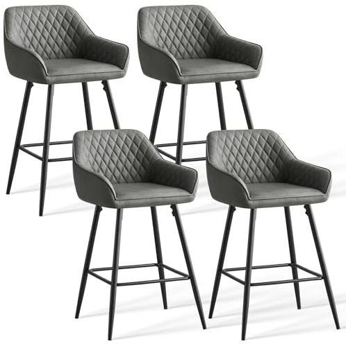 JaHECOME Barhocker Tresenhocker Bistrohocker 4er Set PU-Bezug Barstühle mit Armlehne, modischer Hocker mit schwarzen Metallbeine für Küche, Bistro und Counter (PU, 4)