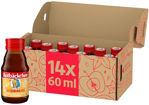 ROTBÄCKCHEN Kraftpaket Vitaminkick Shot, Flasche, 14er pack (14 x 60 ml) - Nahrungsergänzungsmittel mit 12 Vitaminen | Nahrungsergänzungsmittel mit 12 Vitaminen