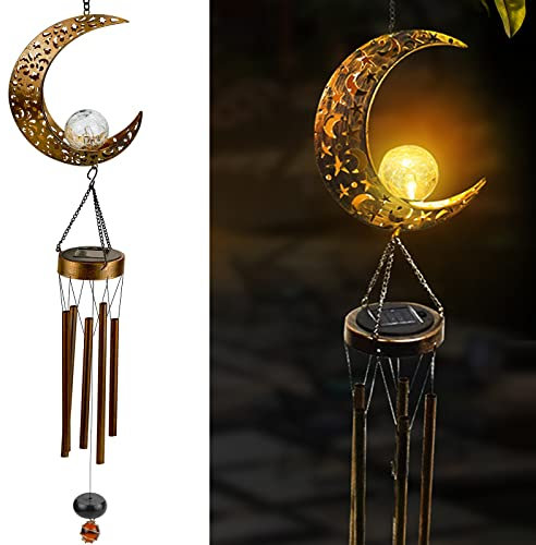 Carrillon de Viento Exterior, Campanilla de Viento Solar LED con 5 Tubos de Aleación para Decoración de Exteriores Patios Céspedes - 108cm