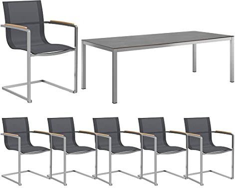 OUTLIV. Rimini Gartenmöbelset für Garten, Balkon oder Terrasse, 7-teilig, mit Tisch 220x100 cm, Dining-Set, Moderne Sitzgruppe für Ihren Außenbereich