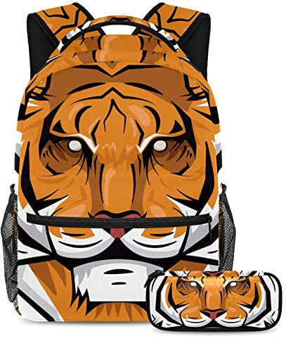 VAPOKF King Tiger Animal Paint School Bag Set for Teen Girls Boys Kids, Student Bookbag Backpack Rucksack with Pencil Case for Primary Secondary Junior