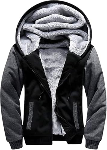 LLdress Sweatjacke Herren Winter Hoodie Warmer Kapuzenjacke Fleece Jacke Gefüttert Reißverschluss Kapuzenpullover Winterjacke mit Taschen