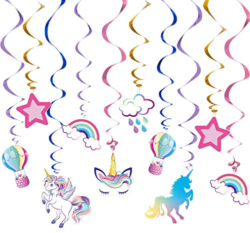 Licorne Suspendus Tourbillons - 21 Pièces Décorations de Fête Licorne Serpentin Suspension de Plafond pour Filles Anniversaire Fournitures Thème Licorne Décor de Serpentin Suspendu
