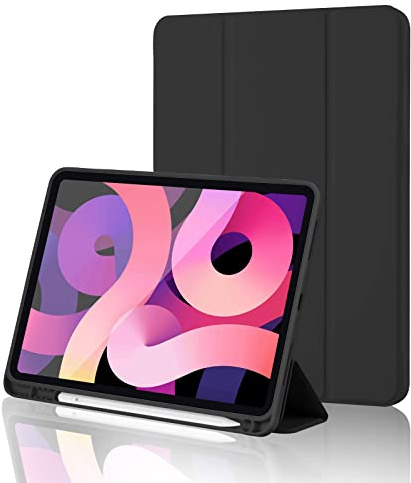 Hülle für iPad 11. Generation A16 2025 / iPad 10. Generation 2022 (10.9/11 Zoll) mit Stifthalter, Trifold Ständer, Auto Schlafen/Wachen, Flexible TPU Rückseite, Schutzhülle für 11/10 Gen, Schwarz