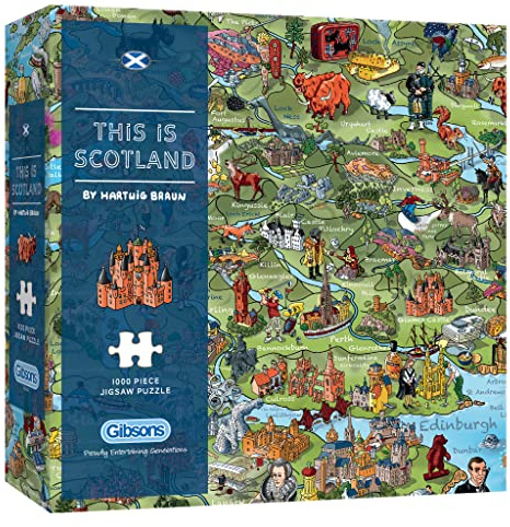 Gibsons This is Scotland 1000 Piece Jigsaw Puzzle for Adults – Illustrated Attractions Map by Hartwig Braun – Scottish Landmarks & Culture – Premium Sustainable Puzzle Made in the UK/EU