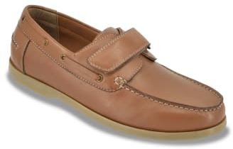 Pegasus Men's Wide Fit Leather Touch Fasten Boat Shoe, Adjustable Strap, Cushioned Insole with Stylish Lace Detailing Tan 7