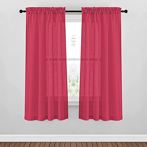 HOME ZEN HOUSEHOLD LINEN COPPIA TENDE BOUCLÈ EFFETTO LINO TINTA UNITA SEMITRASPARENTE CON PASSANTE (60x150 cm, BORDOEAUX)