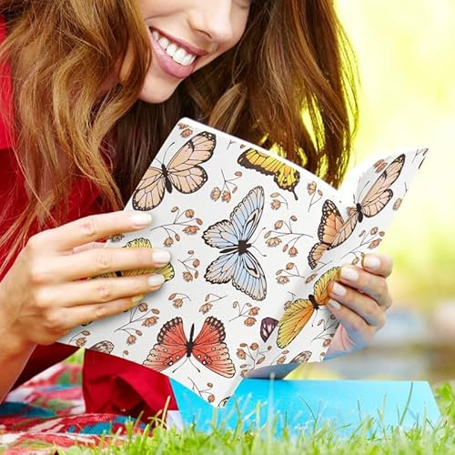 Kuiaobaty Buchhülle mit Schmetterling-Blumenmuster, Stoff, für Notebooks, bunte Schmetterlinge, Buchhülle, Skycase, zum Aufstecken, Buchbucheinband