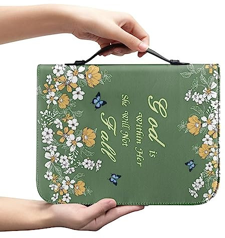 COEQINE Grüne Sprint Bibel Hülle für Schutz Buch Sleeves, God is Within Her She Will Not Fall Print Book Sleeves for Church Bag 9 x 12