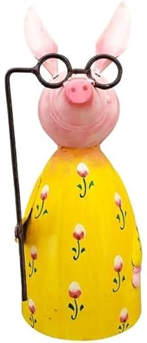KUHEIGA Zaunhocker Schwein gelb Höhe: 20cm, Metall Zaunfiguren, Zauntiere Pfostenhocker