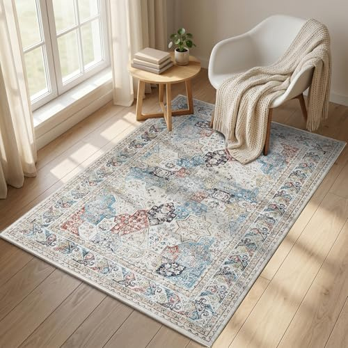 Aspire Homeware Rugs for Bedroom Living Room – Modern 80x150 cm Traditional Area Rugs Coastal Cashmere Style - Soft Short Pile Vintage Rug - Carpet for Dining Room Easy To Clean