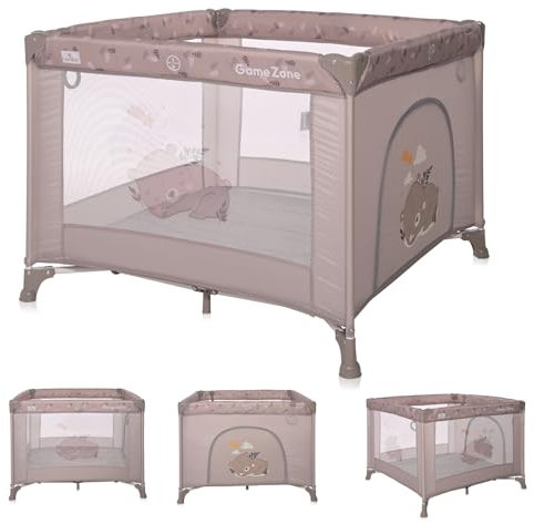 Lorelli Baby Laufstall Playground, kleiner Laufgitter 100x100 cm, Absperrgitter mit atmungsaktivem Netz, Schutzgitter mit Reißverschlusstür, faltbarer Krabbelgitter, beige