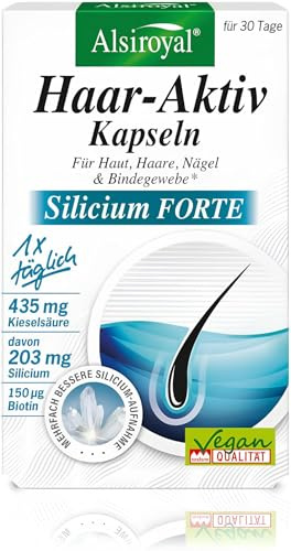 Alsiroyal Haar-Aktiv-Kapseln Silicium Forte (30 Stk.) – Mit Biotin, Zink & Selen für Haare Haut & Nägel - Goldhirse & hochverfügbarem Silicium - Vegan, laktosefrei, glutenfrei