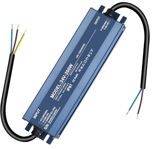 Trasformatore LED 24V 200W, Alimentatore 24v 8.3A, Driver LED AC a DC | 200W Trasformatore 220V 24v, Impermeabile IP67, Senza Sfarfallio, Nessun rumore, per G4, GU5.3, MR11, MR16, Non dimmerabile