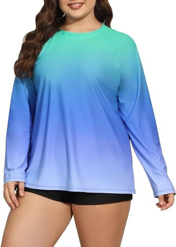 Halcurt UV Shirt Damen Übergröße Langarm UPF 50+ Rash Guard 1X-4X | Sonnenschutz Schwimmshirt, Atmungsaktiv, Schnell Trocknend, Nur Schwimmoberteil, Raglan Ärmel, Lockere Passform