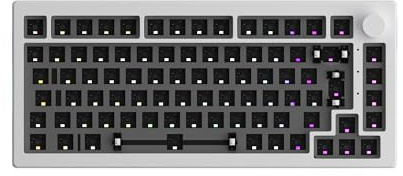 Akko 5075B Mechanisches Tastatur-Kit, Barebone-Gaming-Tastatur, BT 5.0/2,4 GHz/Kabelgebunden, unterstützt VIA-Programmierung, 75% ISO-Layout, Dichtungsmontage, 4500-mAh-Akku, mit Drehknopf (Weiß)