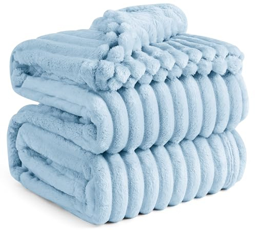 BEDSURE Kuscheldecke 220x240 Zimmer Deko - Tagesdecke, Hellblau | Geschenke für Frauen, Weich Sofadecke & Wolldecke, Warme Grobe Korddecke für Couch, Schlafzimmer & Wohnzimmer,Waschbar
