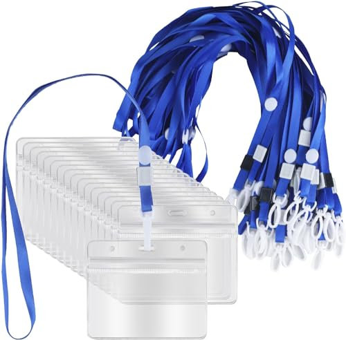 36 Stück Lanyards für Hals mit Kartenhalter, Lanyard mit Kartenhalter, klare Kunststoff-ID-Kartenhalter, wasserdicht Name Tag ID Badge Kartenhalter mit Lanyard-Riemen für ID-Karten Büroarbeit