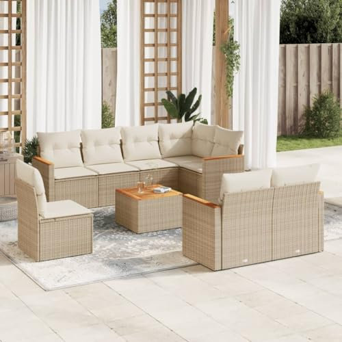 Rantry 9-TLG. Gartenmöbel Set mit Kissen Gartensofa Balkonmöbel Gartenlounge Loungesofa mit Gartentisch Rattansofa Ecksofa Ecklounge Sitzgruppe Loungemöbel Beige Poly Rattan #18