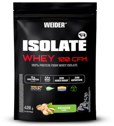 Weider Isolate Whey 100CFM (420g) Pistachio Flavour, Protein 100% Isolate Whey from Isolac®, 25g Protein/Portion, with Digestive Enzymes Digezyme®, No Added Sugar, No Aspartame, Low Fat, 14 Servings