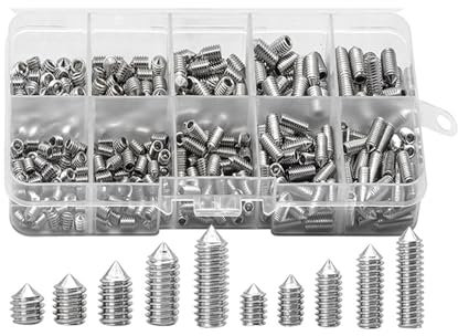 Innensechskant-Gewindestift-Set, Kegelspitze, Edelstahl, kopflose Madenschrauben-Sortimentsset, M2, M2,5, M3, M4, M5, M6, M8 (Size : 382pcs)