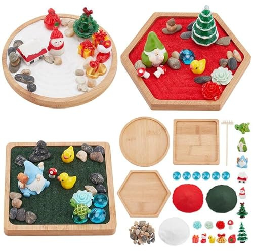 WEBEEDY 3 Sets Christmas Zen Garden for Desk Mini Gnome Snowman Zen Garden Kit Accessories Garden Decoration for Office Landscape Ornaments Party Desktop Decoration