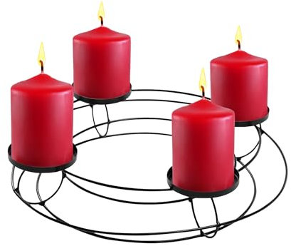 Corona de Adviento de metal en negro para 4 velas de pilar – Diámetro 30 cm – Portavelas en diseño de rejilla con 4 platos – Decoración navideña Candelabro de Adviento corona de Navidad