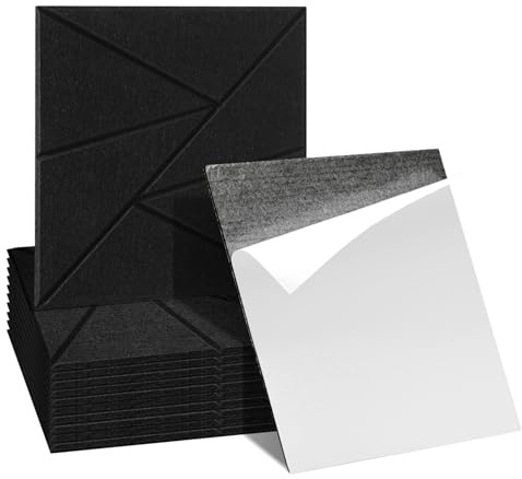 Ansobea 12 Stück Akustikpanele Selbstklebende Paneele Wand Schwarz Dreiecksmuster 30x30x0.9cm Wandpaneele Akustikplatten Schallabsorber Schalldämmung Schallschutzmatte