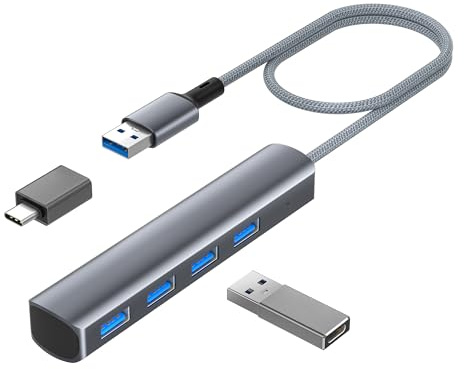 Elebase Hub USB 3.0 für PS5 PS4 Pro Slim mit 20cm Kabel,4 Port Verteiler | Multiport Splitter 5Gbps Mehrfachstecker mit OTG Adapter für MacBook Laptop PC Flash Drive Keyboard Maus Externe Festplatte