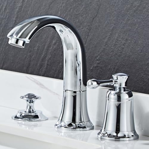 Waschtischarmatur mit Ablaufgarnitur Chrom Wasserhahn Bad mit Zugstange, Einhebel-Waschtischarmatur 3 Loch Armaturen Waschbecken