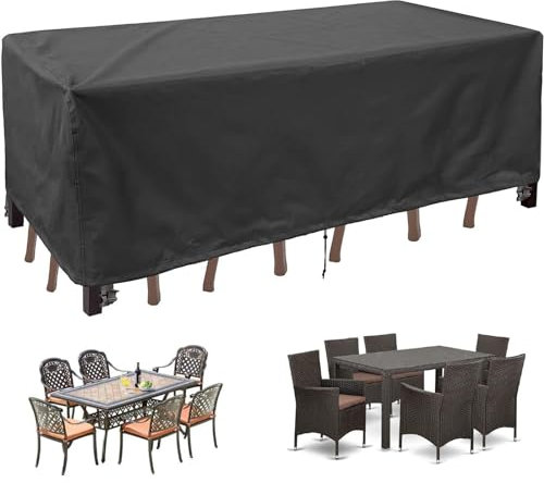 Wasserdichte Abdeckung für Gartenmöbel für Garten-Esstisch, 400 x 160 x 100 cm, Rattan-Terrassentischabdeckung, rechteckige Abdeckung für Gartenmöbel