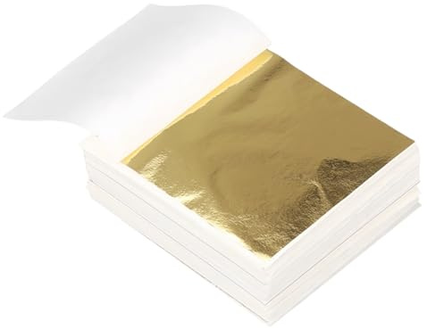 Heanvmyss Hojas Pan de Oro de Imitación Papel,100 Piezas Hojas de Hoja de Oro para Pintar,Arte de Uñas,Decoración,Muebles,Artesanía de Dorado(8,5x8cm)