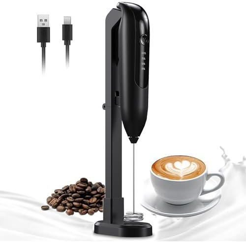 Mousseur à Lait Manuel Rechargeable sans Fil avec Support pour Latte Art/Double Petit Fouet Mousseur à Lait Baguette Mousseur à café Manuel/Fouet Mousseur électrique pour Le café