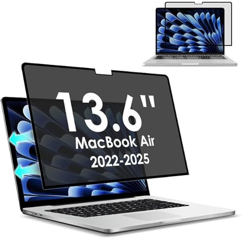 LAMA Blickschutzfilter für MacBook Air 13,6Zoll (2022-2025, M2, M3, M4) Blickschutzfolie Selbstklebend Abnehmbar Sichtschutzfolie Displayschutzfolie Datenschutzfilter, Anti-Blaulicht & Blendschutz