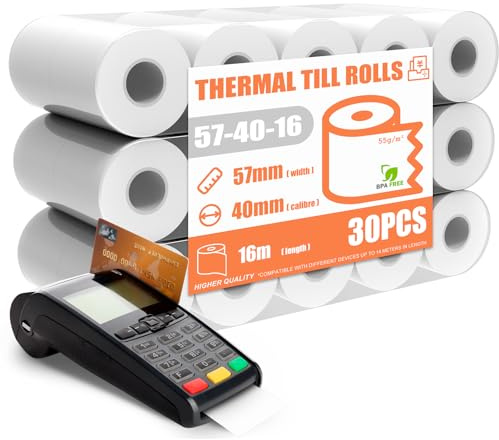 GLOSKIN Thermopapier 57 mm x 16 m x 40 mm, Kassenrollen, Thermorollen,Geldautomaten und Kreditkartenleser Hot Coil, POS Terminal (30 Spulen)