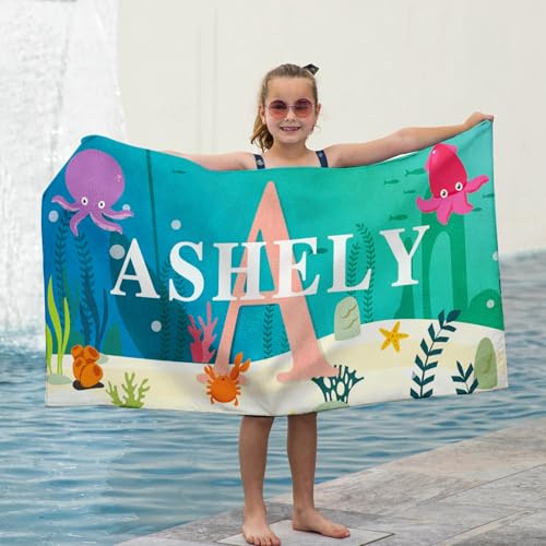 TERRALIX Personalisiert Strandtuch Badetuch mit Namen Kinder Damen, Microfaser Badetuch Stranddecke Schnelltrocknend Beach Towel Handtuch für Reise Schwimmen Sauna Yoga Fitness