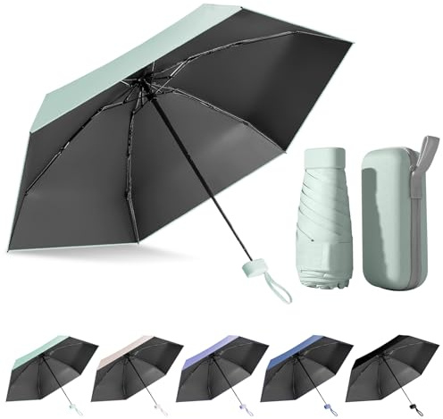FESDMOH Ombrello Pieghevole, Ombrello pioggia, Ombrello Piccolo da Borsa, Ombrelli da Tasca, Ombrelli Ultraleggero Portatile, UPF>50+, da Sole/Pioggia (Verde)