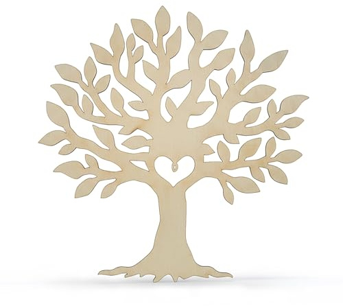 Summer-Ray Juego de 2 recortes de madera para árbol, árbol genealógico cortado con láser de 8.25 pulgadas con grabado Love Grows Here, madera contrachapada de 3 mm, decoración rústica del hogar